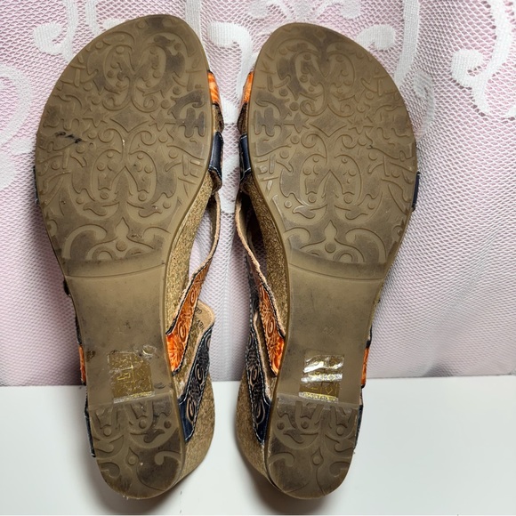 L’Artiste by Spring Step Thevana Leather Wedge Sandals 42 US 10 Blue Orange. - Picture 8 of 10